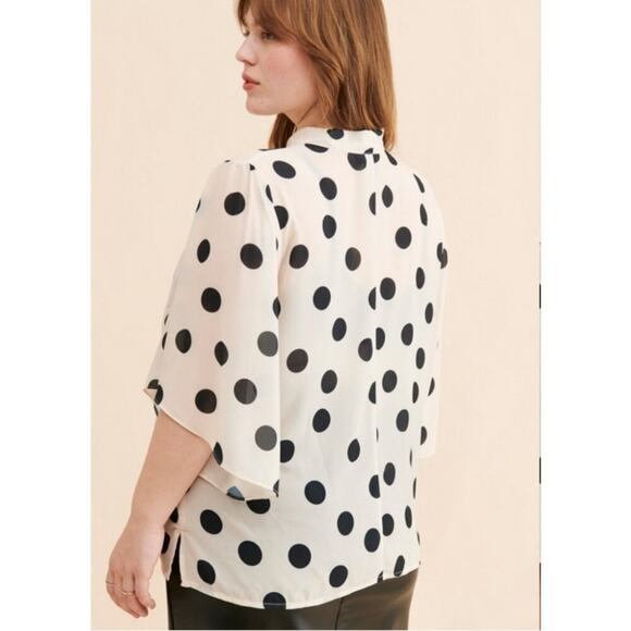 Eloquii Bow Front Polka Dot Blouse 24 Secretary Retro Pinup Career Feminine - Picture 10 of 12